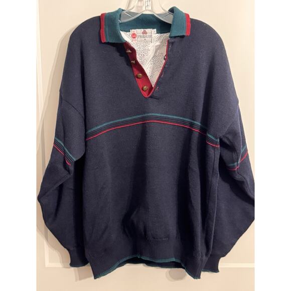 Proquip Blue Sweater jacket Sz L Gore Windstopper Wool Vintage Old Money Gorp - Picture 1 of 11